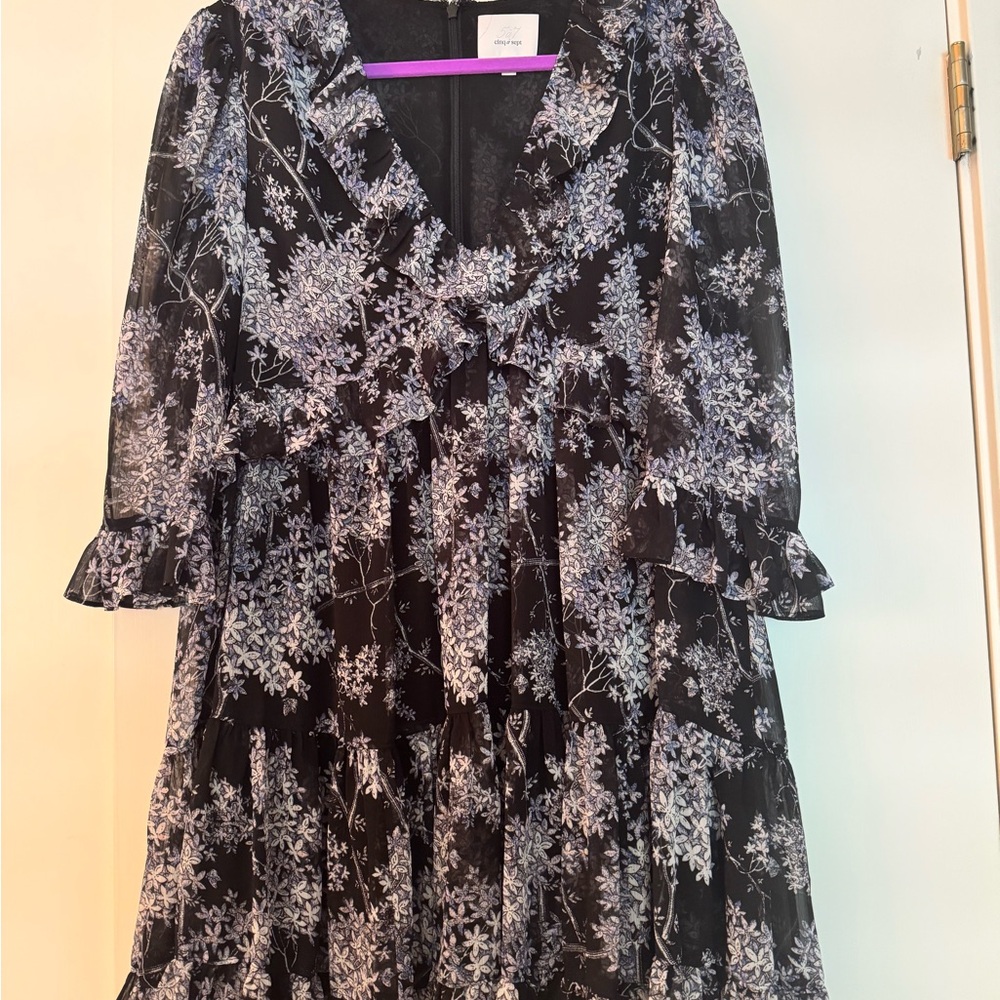 Cinq à Sept Black and Purple Floral Dress